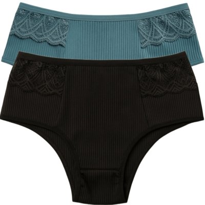 Kit 2 Calcinhas Reflexo Íntimo Com Renda Canelada Lingerie Básica Multicolorida