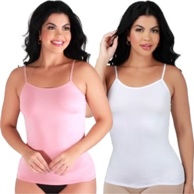 Kit 2 Camisete Segunda Pele Reflexo Íntimo Regata Anágua Alça Fina Rosa e Branco
