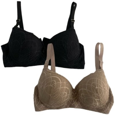 Kit 2 Sutiã Reforçado Plus Size Reflexo Íntimo Em Renda Com Bojo Sustentação Preto e Bege
