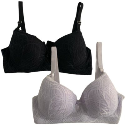 Kit 2 Sutiã Reforçado Plus Size Reflexo Íntimo Em Renda Com Bojo Sustentação Preto e Branco