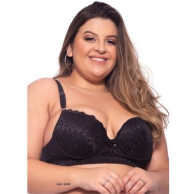 Kit 2 Sutiã Reforçado Plus Size Reflexo Íntimo Em Renda Com Bojo Sustentação Preto e Branco