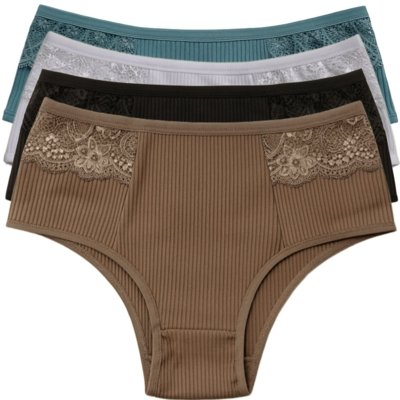 Kit 4 Calcinhas Reflexo Íntimo Com Renda Canelada Lingerie Básica Multicolorida