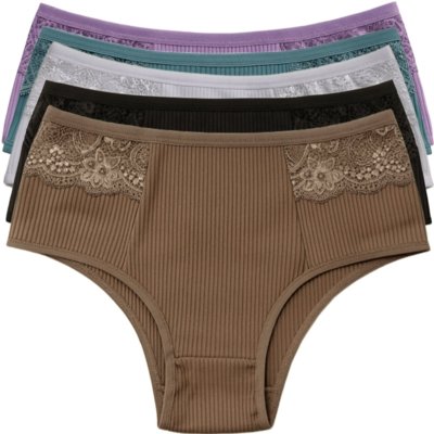 Kit 5 Calcinhas Reflexo Íntimo Com Renda Canelada Lingerie Básica Multicolorida