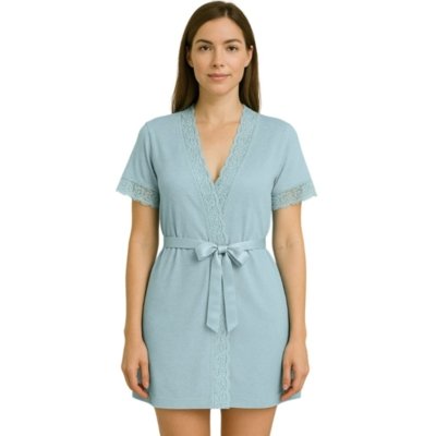 Robe Reflexo Intimo Manga Curta Kimono Azul Claro