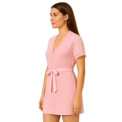Robe Reflexo Intimo Manga Curta Kimono Rosa