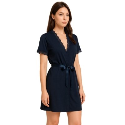 Robe Reflexo Intimo Manga Curta Kimono Azul Marinho