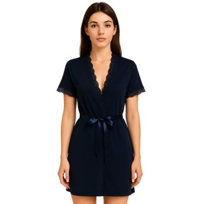 Robe Reflexo Intimo Manga Curta Kimono Azul Marinho