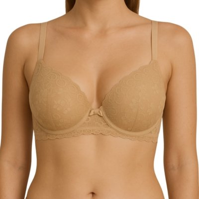 Sutiã Reforçado Plus Size Reflexo Íntimo Em Renda Com Bojo Sustentação Bege
