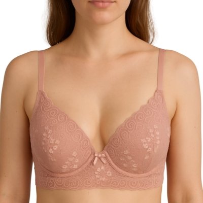Sutiã Reforçado Plus Size Reflexo Íntimo Em Renda Com Bojo Sustentação Rosa