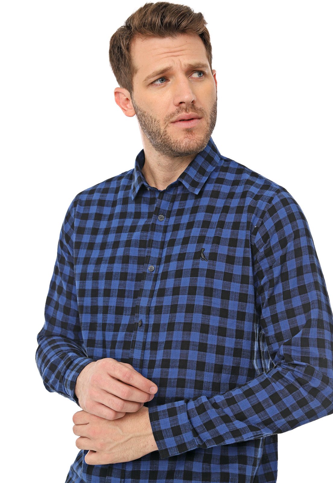 Camisa Regular em Algodão com Estampa Xadrez Vichy Azul