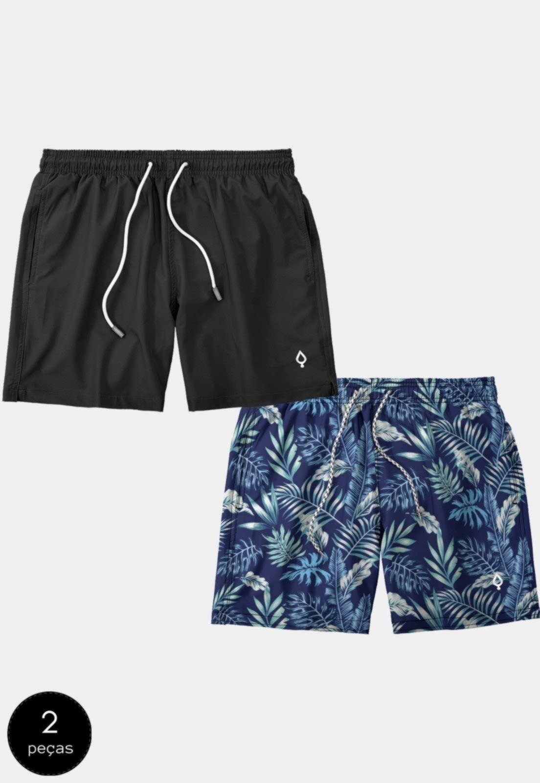 Kit 2 Shorts Bermudas Praia Liso Lisa E Estampado Masculino Tactel ...