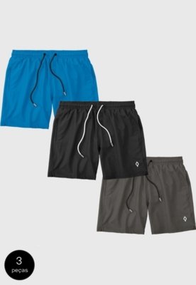 Kit 3 Shorts Bermudas Praia Liso Lisa Masculino Tactel Básico Moda ...