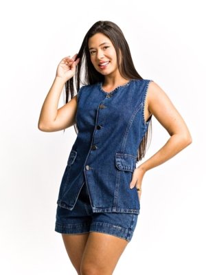Conjunto Restrito Jeans Max Colete e Short Social - Azul