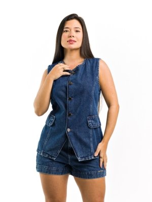 Conjunto Restrito Jeans Max Colete e Short Social - Azul