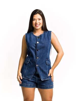 Conjunto Restrito Jeans Max Colete e Short Social - Azul