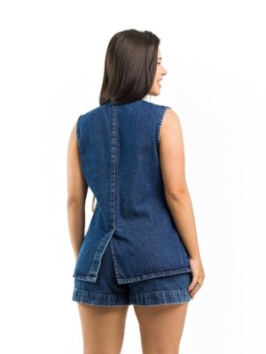 Conjunto Restrito Jeans Max Colete e Short Social - Azul