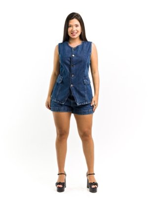 Conjunto Restrito Jeans Max Colete e Short Social - Azul