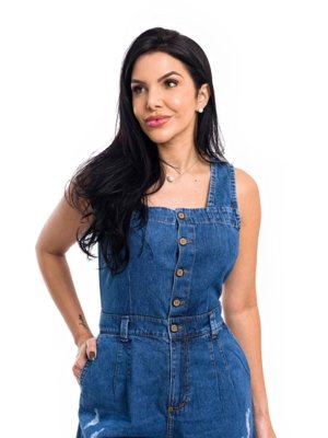 Macacão Restrito Jeans Slouchy Rasgado com Botões - Azul