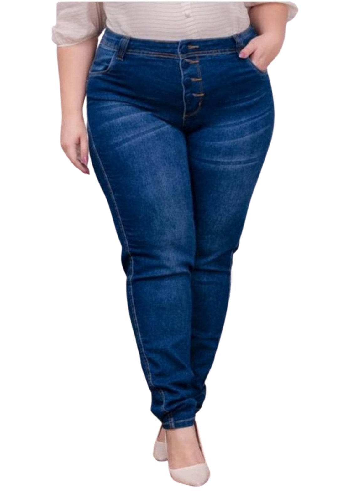 calça jeans cintura alta com botoes