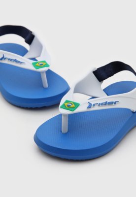 Chinelo Infantil Rider de Dedo com Elástico Traseiro Brasil Azul