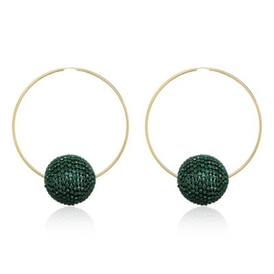 Brinco Rincawesky Argola com Bola de Cristal Verde Menor preço em Brinco Rincawesky Argola com Bola de Cristal Verde