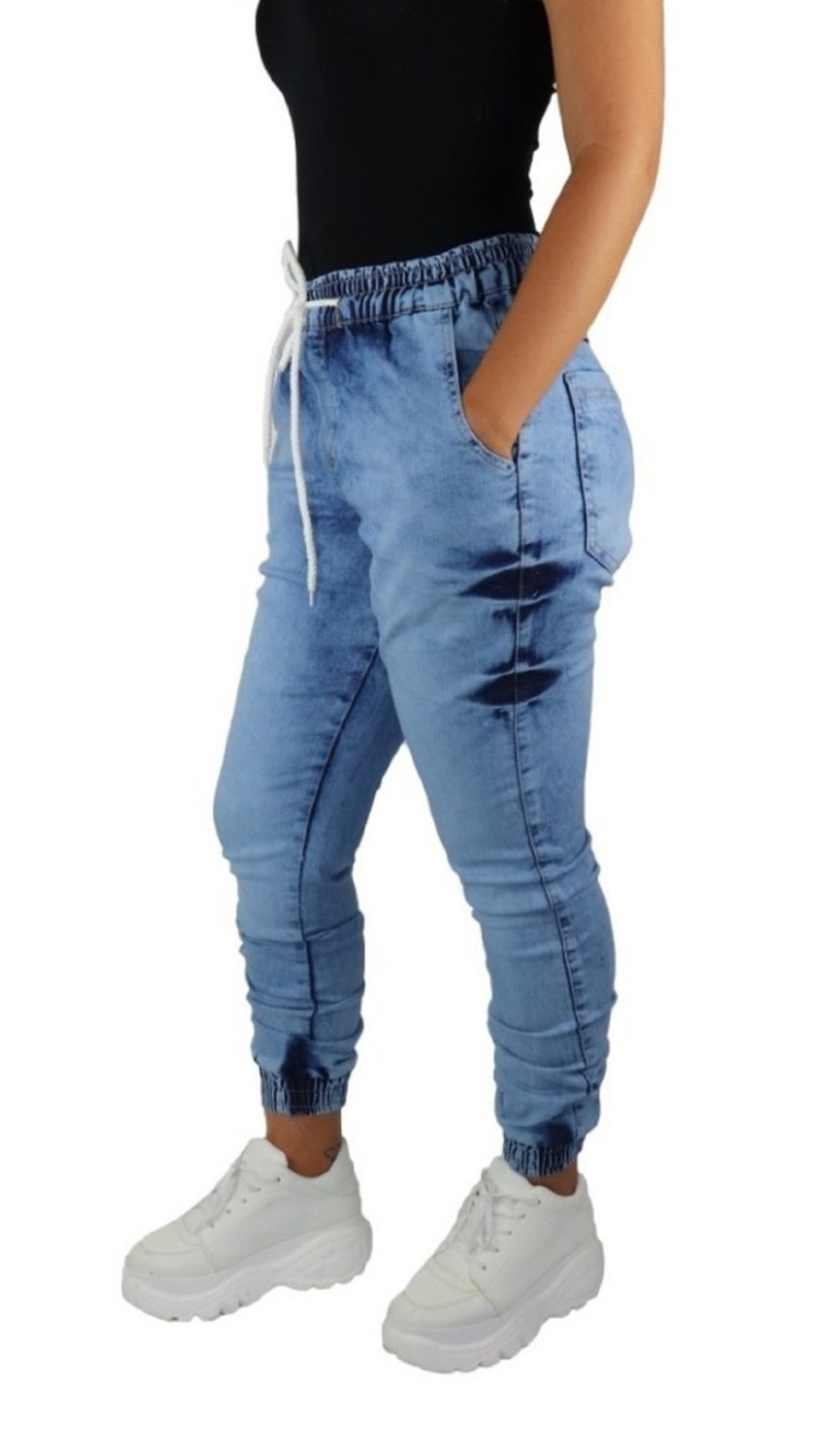 calça jeans com elastico feminina