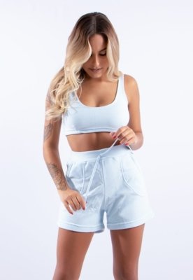Conjunto Rioutlet Cropped + Short Algodão Doce Azul