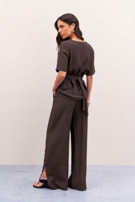 Calça Básica Com Cós De Elástico Ritmi Studio Marrom