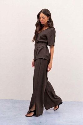 Calça Básica Com Cós De Elástico Ritmi Studio Marrom