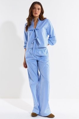 Calça Listrada Cós De Elástico Ritmi Studio Azul