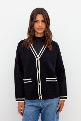 Cardigan Manga Longa Bicolor Ritmi Studio Preto