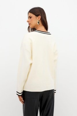 Cardigan Manga Longa Bicolor Ritmi Studio Preto
