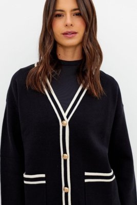 Cardigan Manga Longa Bicolor Ritmi Studio Preto