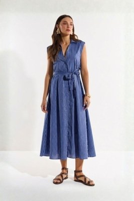 Vestido Tricoline Listras Ritmi Studio Azul