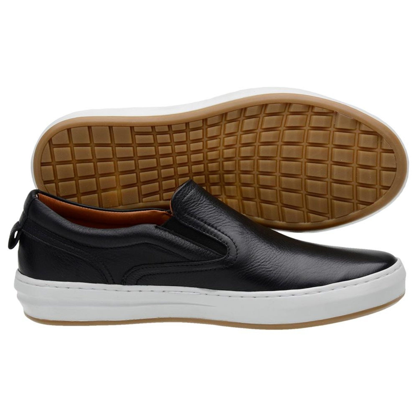 Tênis Slip On Masculino Couro Conforto Dia a Dia Casual Preto 37 Preto