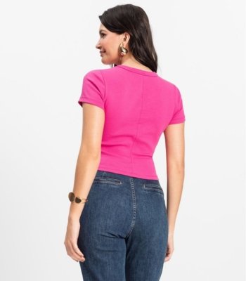 Blusa Cropped Ribana Básica Rovitex Rosa