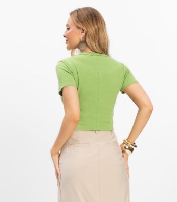 Blusa Cropped Ribana Básica Rovitex Verde