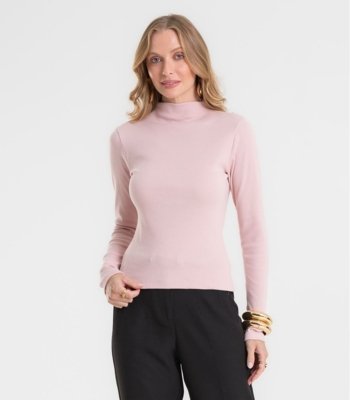 Blusa Manga Longa Ribana Básica Rovitex Rosa