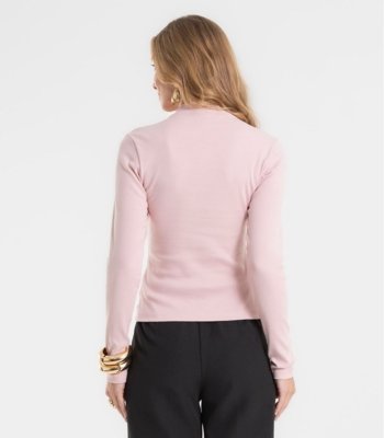 Blusa Manga Longa Ribana Básica Rovitex Rosa