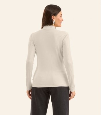 Blusa Manga Longa Ribana Canelada Rovitex Bege