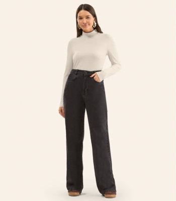 Blusa Manga Longa Ribana Canelada Rovitex Bege