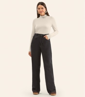 Blusa Manga Longa Ribana Canelada Rovitex Bege