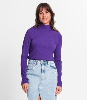 Blusa Manga Longa Ribana Canelada Rovitex Roxo