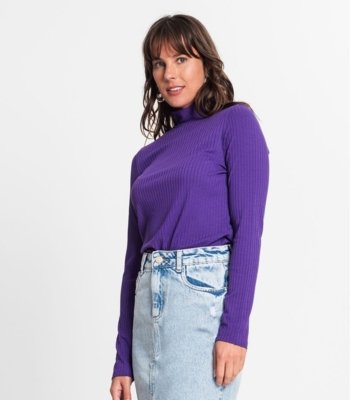 Blusa Manga Longa Ribana Canelada Rovitex Roxo