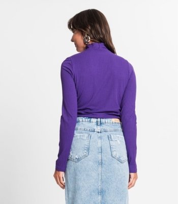 Blusa Manga Longa Ribana Canelada Rovitex Roxo