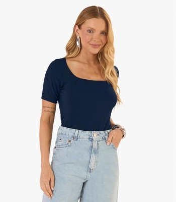 Blusa em Ribana Canelada Rovitex Azul