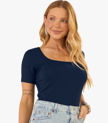 Blusa em Ribana Canelada Rovitex Azul