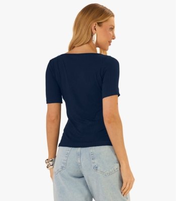 Blusa em Ribana Canelada Rovitex Azul