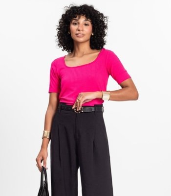 Blusa em Ribana Canelada Rovitex Rosa