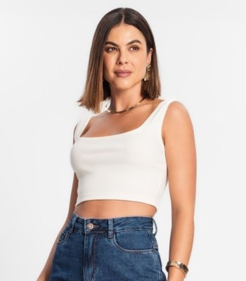 Top Cropped Ribana Básico Rovitex Branco